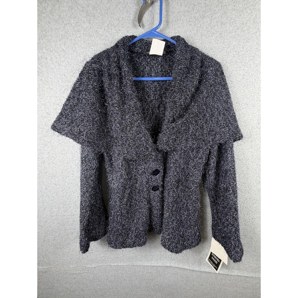 Artex Cardigan Sweater Womens Medium Gray Textured Shawl Collar Button Front